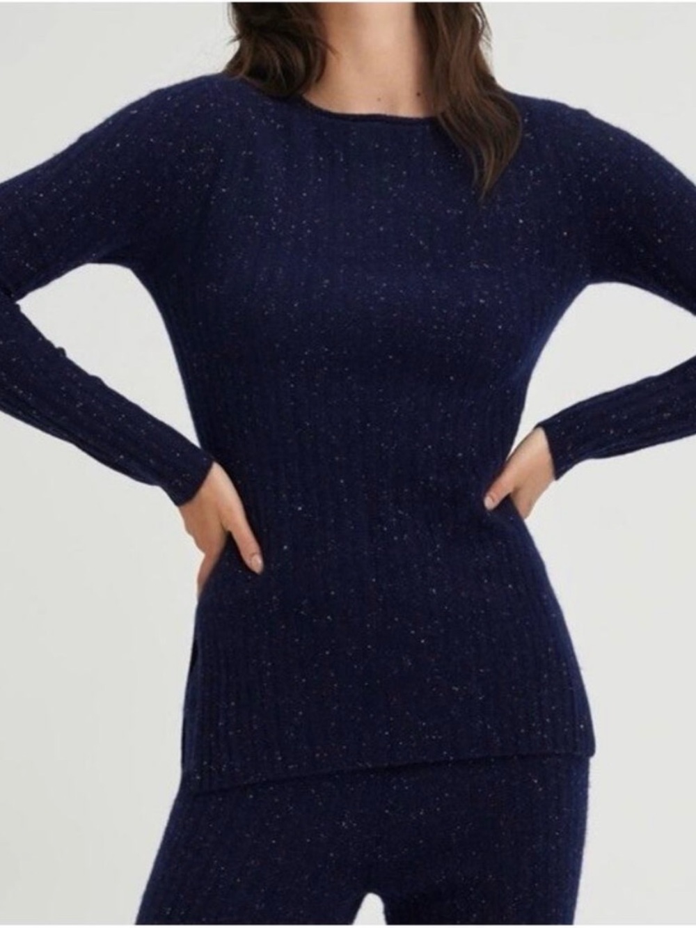 NWOT Something Navy 
Cashmere Speckle Ribbed SET